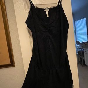 Soma sleepwear black cotton and lace fringe romper size L